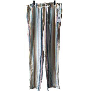 NWT $54 Per Se Linen Blend Wide Leg Pants Womens XL Rainbow Striped Lightweight